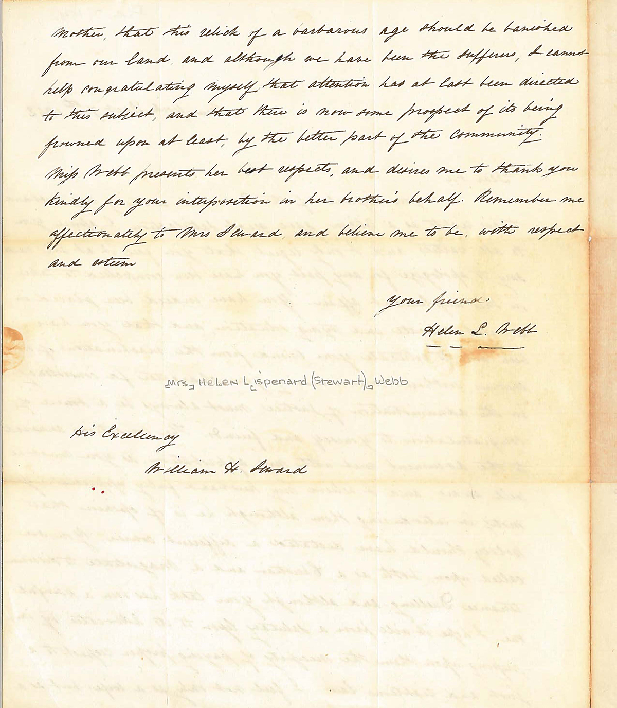 Letter from Helen Lispenard (Stewart) Webb to William Henry Seward, page 2, dated December 7, 1842