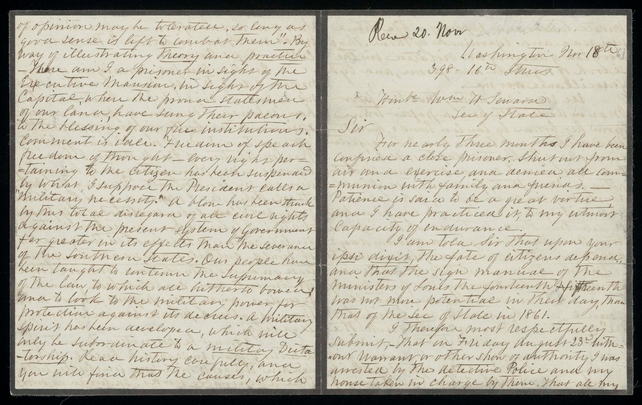 Rose ONeal Greenhow letter dated November 18, 1861 